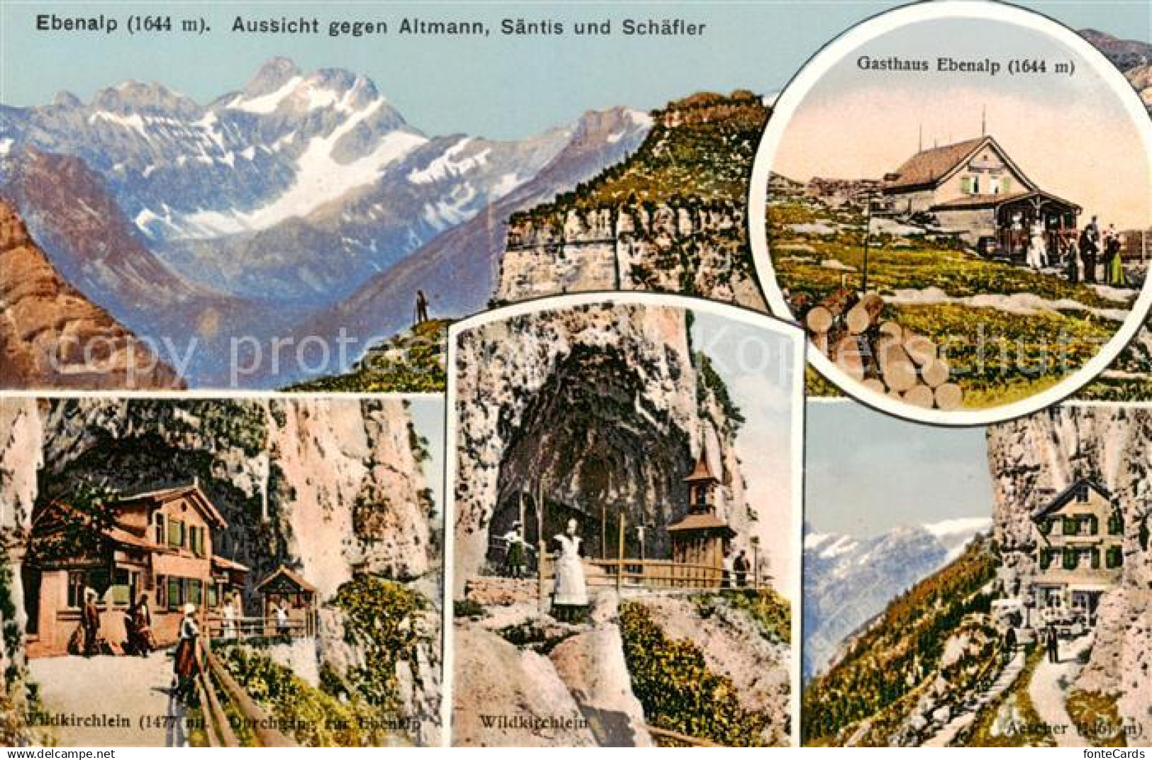 Ebenalp 1641m AI Aussicht gegen Altmann Saentis und Schaefler Bergwelt Appenzell