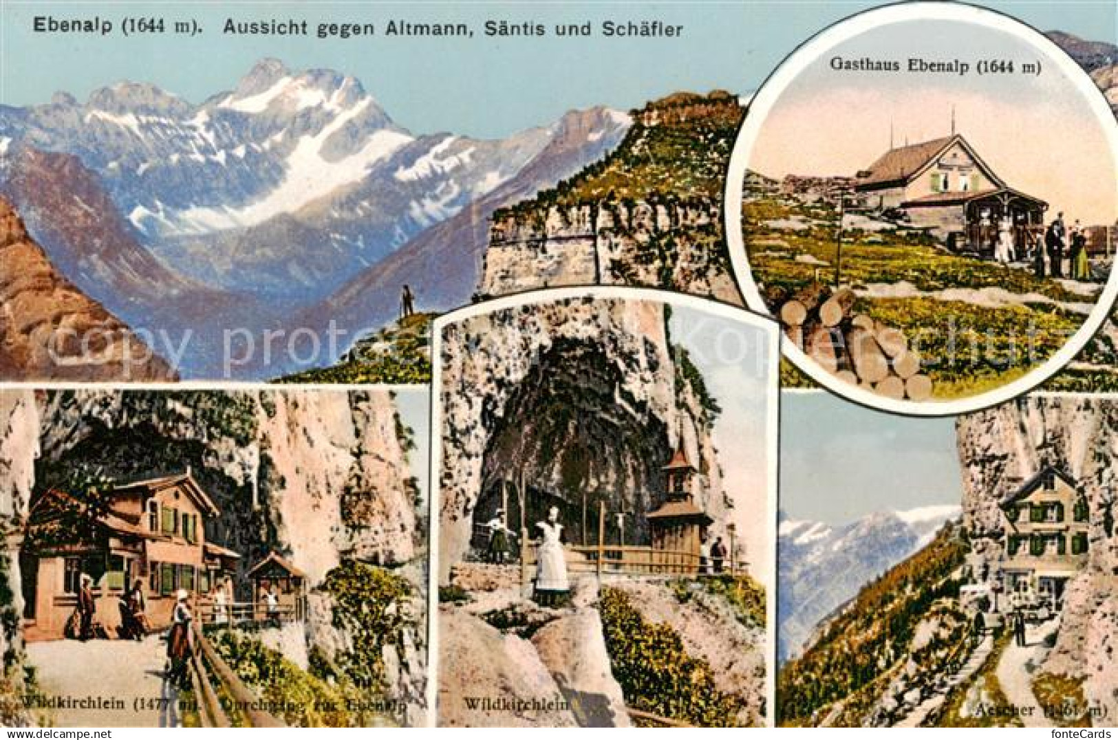 Ebenalp 1641m AI Aussicht gegen Altmann Saentis und Schaefler Bergwelt Appenzell