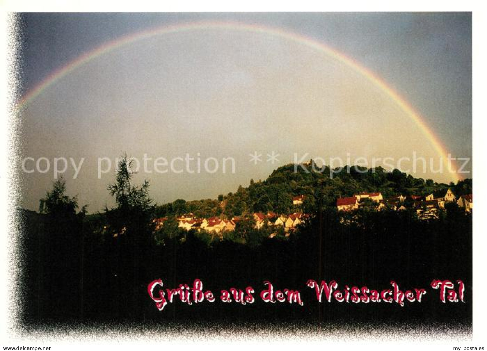 Ebersberg Rhoen Burg Ebersberg im Weissacher Tal Abendstimmung mit Regenbogen
