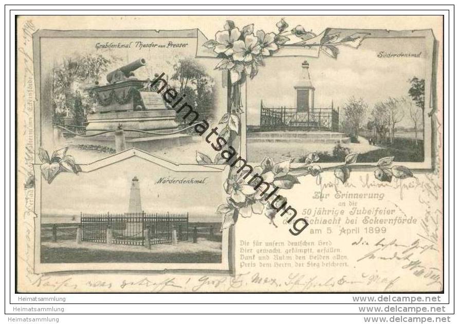 Eckernförde - Erinnerung an die 50 jährige Jubelfeier der Schlacht bei Eckernförde 1899 - Grabdenkmal Theodor von Peuser