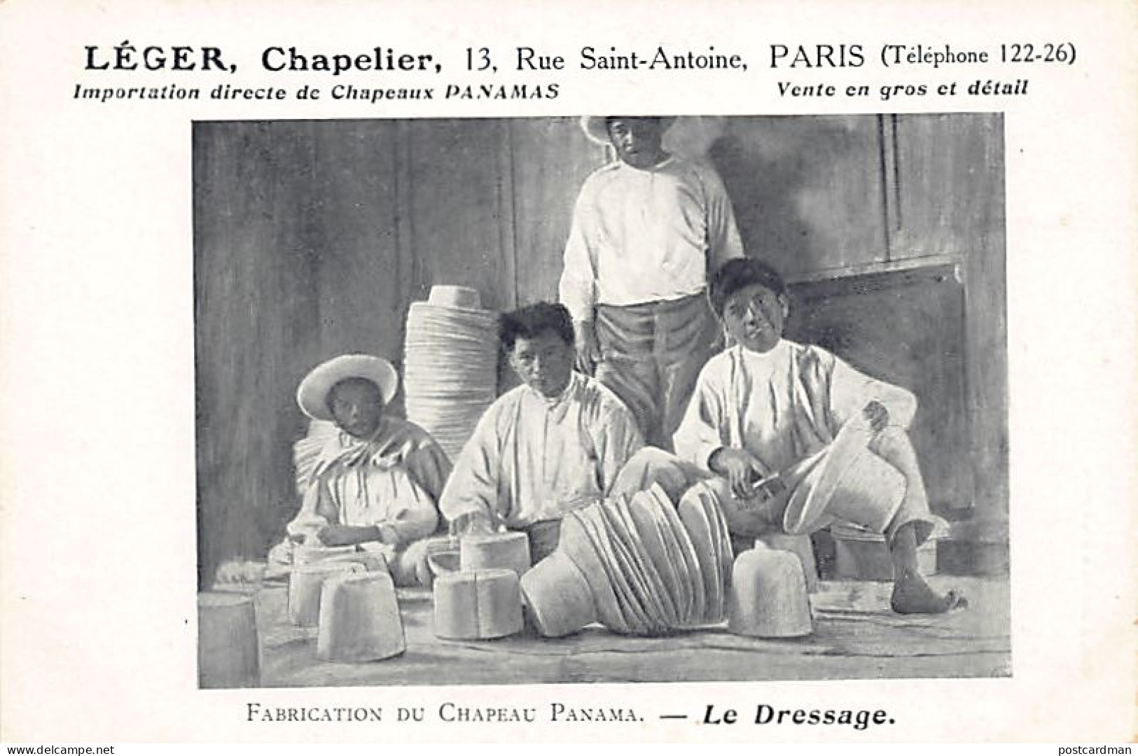Ecuador - Fabricación de sombreros de paja toquilla - El entrenamiento - Ed. Léger, sombrerería en París (Francia)
