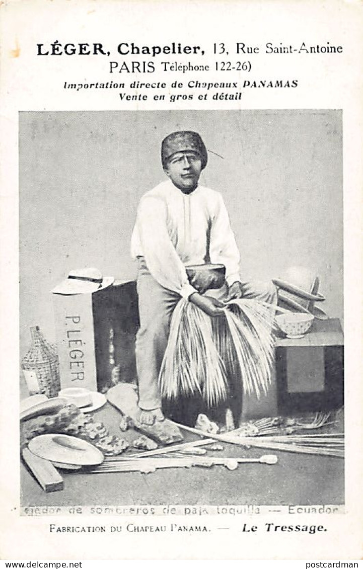 Ecuador - Tejedor de sombreros de paja toquilla - Ed. Léger, sombrerería en París (Francia)