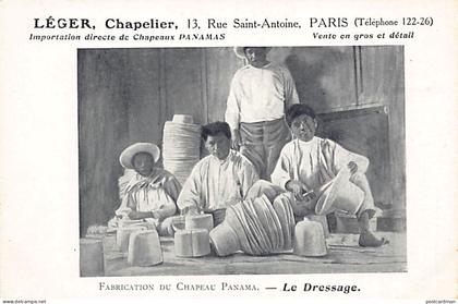 Ecuador - Fabricación de sombreros de paja toquilla - El entrenamiento - Ed. Léger, sombrerería en París (Francia)