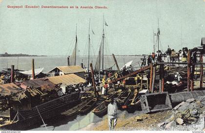 Ecuador Guayaquil harbor boats Avenida Olmedo vintage postcard