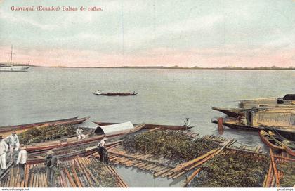 Ecuador Guayaquil reed rafts balsas de caffias vintage postcard