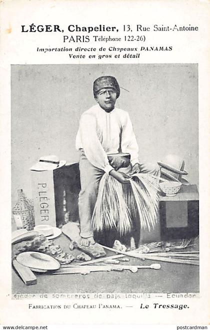 Ecuador - Tejedor de sombreros de paja toquilla - Ed. Léger, sombrerería en París (Francia)