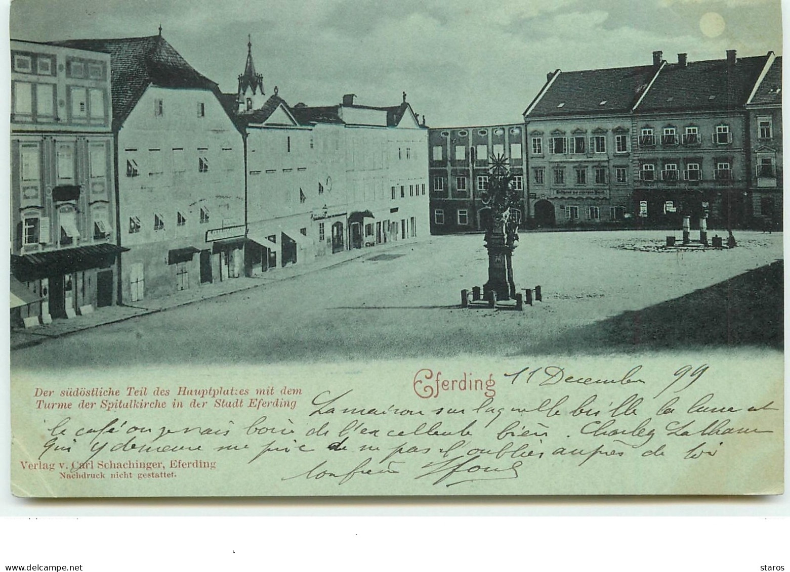 EFERDING - Der südöstliche Teil des Hauptplatzes mit dem Turme der Spitulkirche in der Stadt Eferding 1899