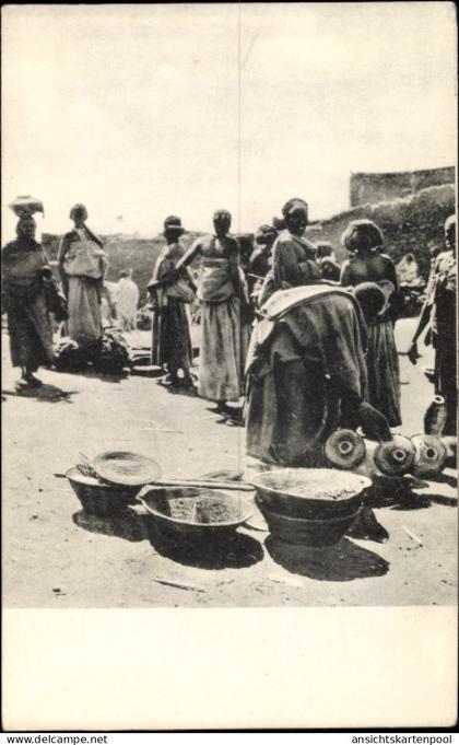 CPA Äthiopien, Marché à Harrar, Marktplatz, Afrikanerin