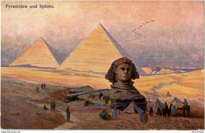 Pyramiden und Sphinx - Künstlerkarte A. Kircher