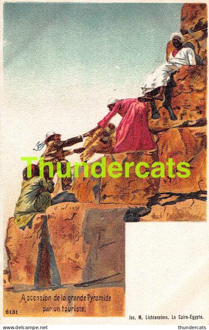 CPA LITHO SOUVENIR  EGYPT EGYPTE ASCENSION DE LA GRANDE PYRALMIDE PAR UN TOURISTE ILLUSTRATEUR FRANKEN