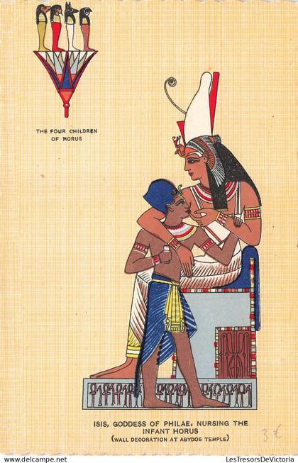 [-10%] EGYPTE - Abydos - Four children of Horus - Isis - Goddess of Philae nursinf Horus - colorisé - Carte postale anci