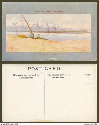 Egypt Artist Signed Old Postcard The Nile at Mansourah - Egyptian State Railways