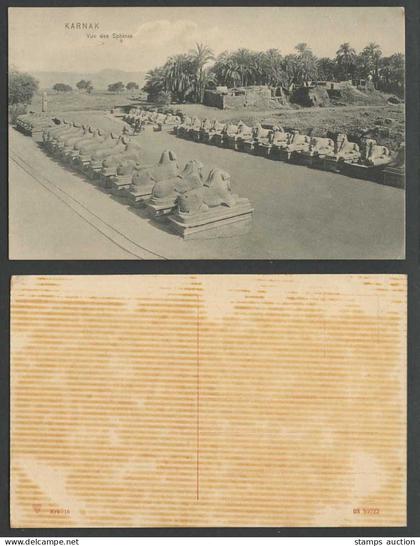 Egypt Old Postcard Karnak Vue des Sphinxs Sphynx Sphinx Street Scene, Palm Trees