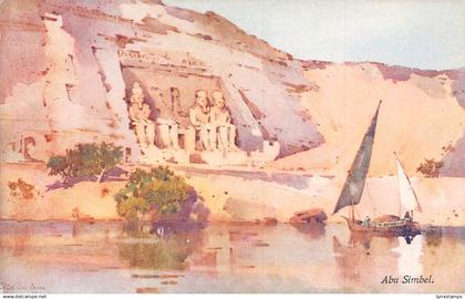 L382 Egypt View Abu Simbel Temple sailing boat sculptures vintage postcard