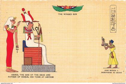 EGYPTE - Abydos - Winged sun - King Sethos - Osiris - God of the dead - colorisé - Carte postale ancienne