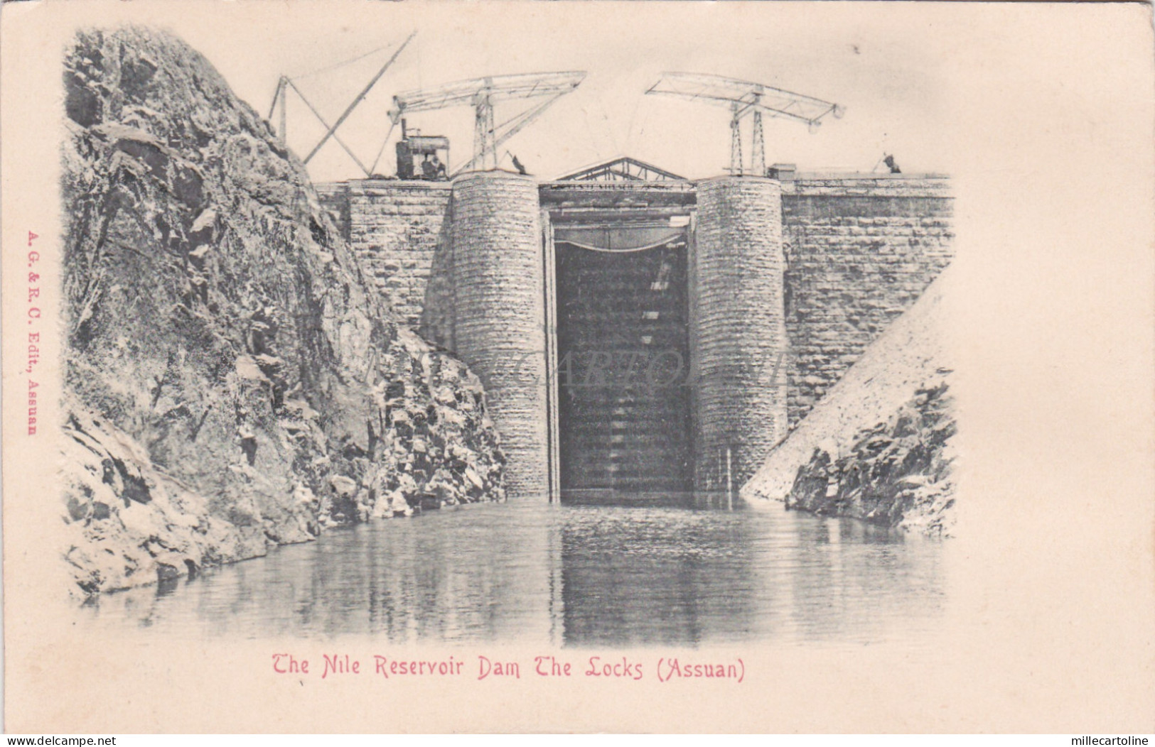 EGYPT - Assuan, The Nile Reservoir Dam The Locks, Embossed Postcard