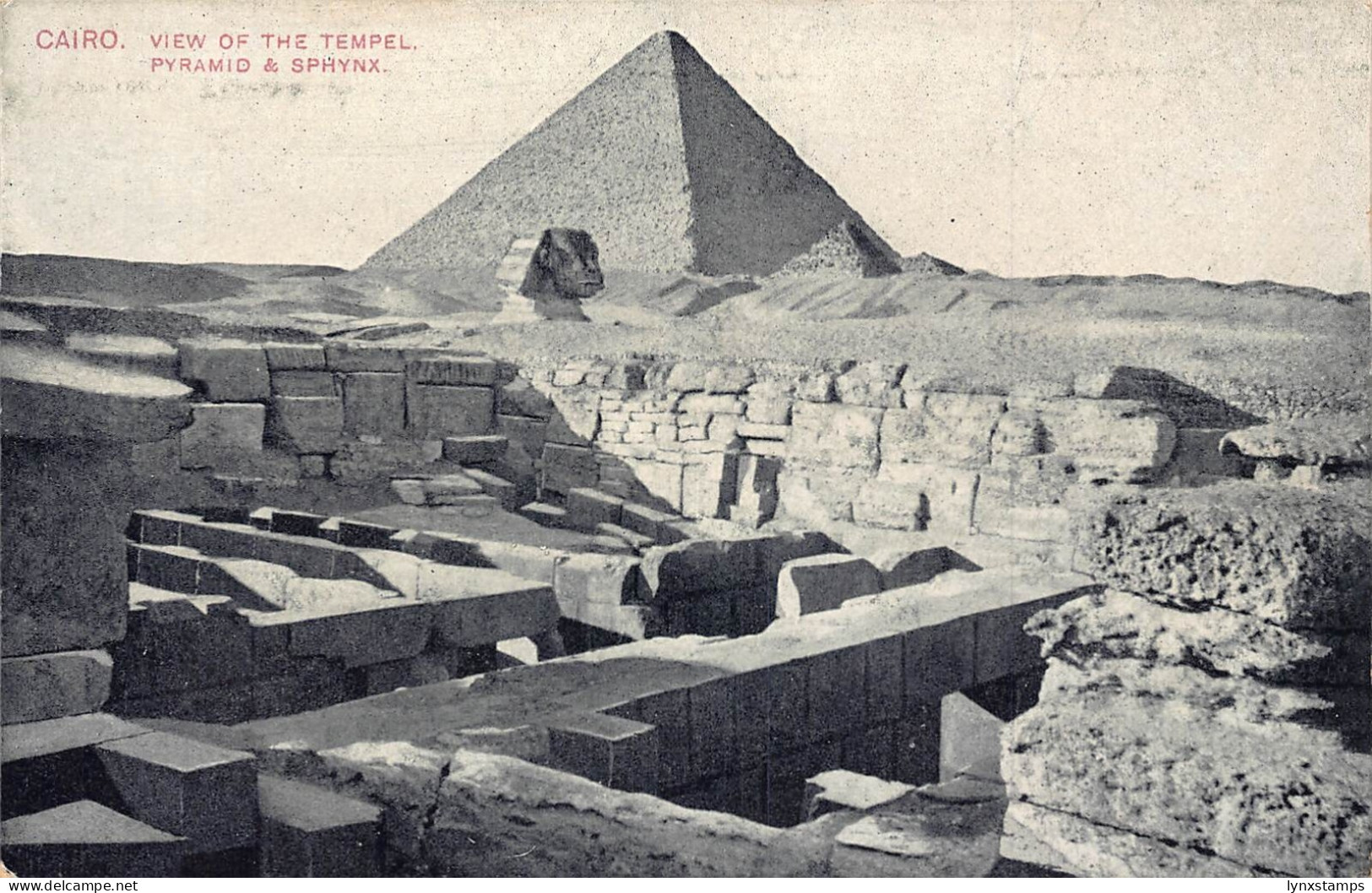 Egypt Cairo View of the Temple Pyramid and Sphynx vintage postcard