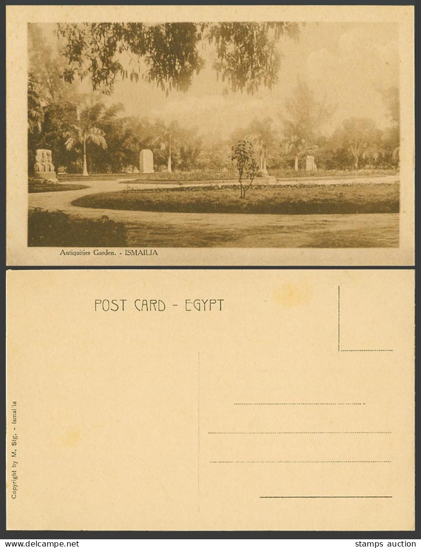 Egypt Old Postcard Ismailia, Antiquities Garden, Palm Trees, M. Stg. Ismailia