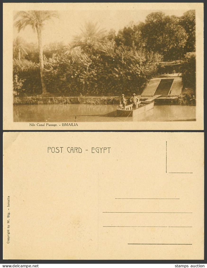 Egypt Old Postcard Ismailia Nile Canal Passage Steps Palm Trees M. Stg. Ismailia