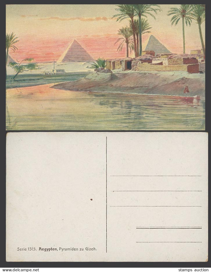 Egypt R. Carl L. Artist Signed Old Postcard Pyramiden zu Gizeh Pyramids Giza Nil