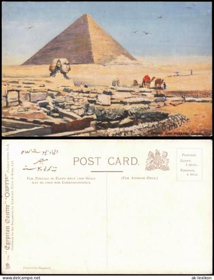 Postcard Kairo القاهرة Pyramiden Pyraminde davor die Sphinx 1910