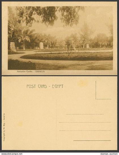 Egypt Old Postcard Ismailia, Antiquities Garden, Palm Trees, M. Stg. Ismailia