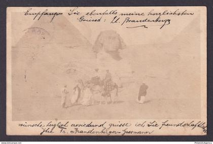 Vintage postcard EGYPT Cairo Travelers on Camels near Sphinx RPPC