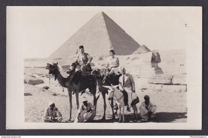 Vintage postcard EGYPT Cairo Travelers on Camels near Sphinx RPPC