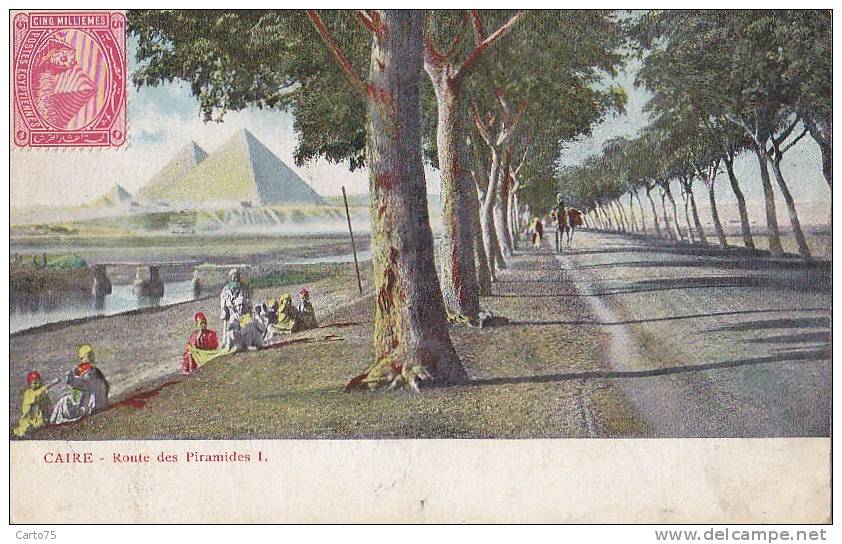 Egypte - Le Caire - Cairo -  Route des Piramides - Postal mark Taxe Bourges Marseille 1908