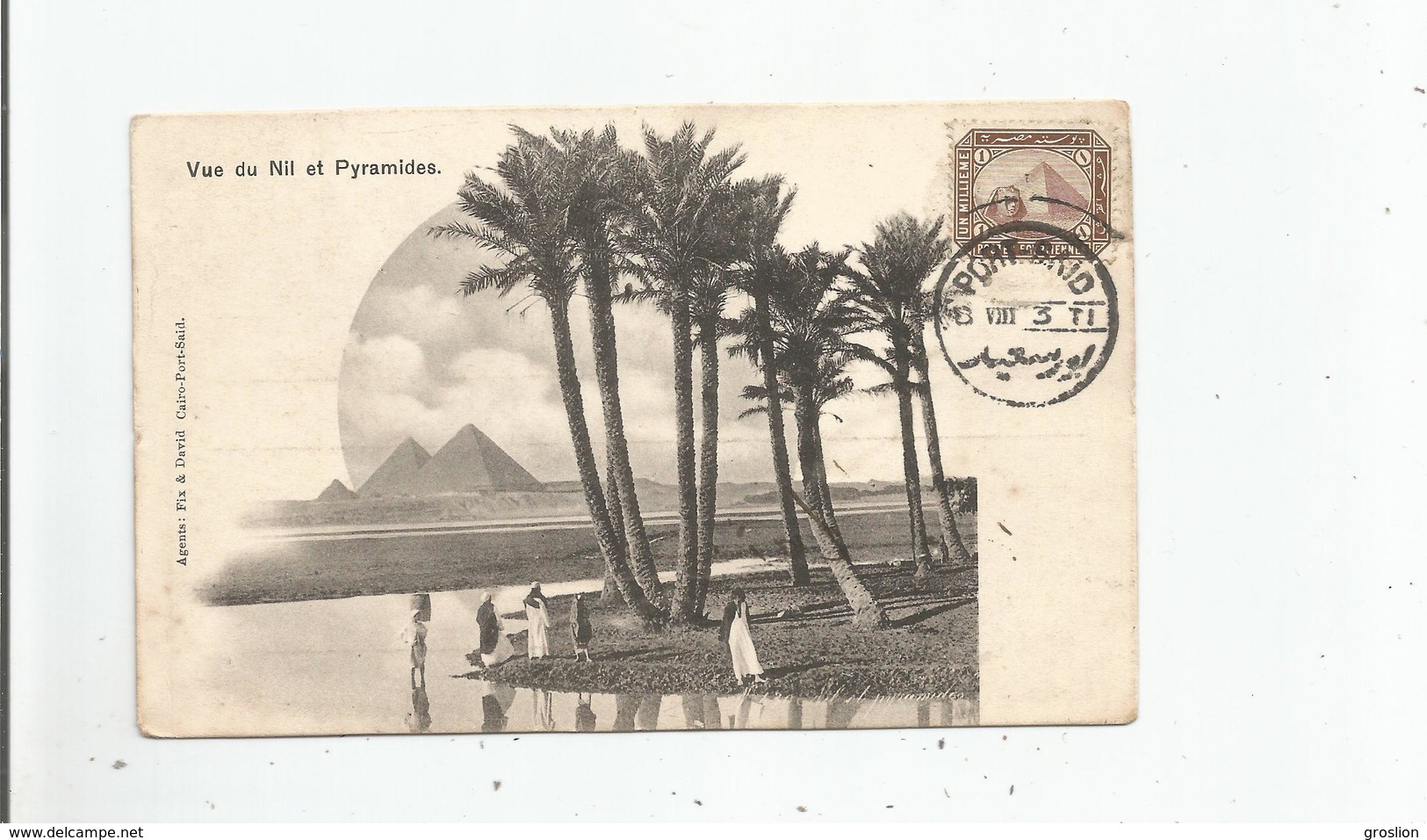 EGYPTE VUE DU NIL ET PYRAMIDES (PYRAMIDES SUR TIMBRE ET CARTE POSTALE) PYRAMID STAMP AND  PYRAMID POST CARD .