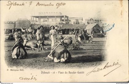 CPA Djibouti Dschibuti, Place du Baudar Guédit, Kamele
