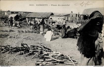 CPA Dschibuti, Place du marché