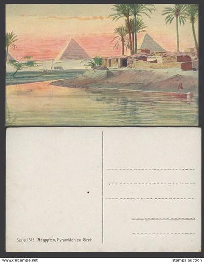 Egypt R. Carl L. Artist Signed Old Postcard Pyramiden zu Gizeh Pyramids Giza Nil