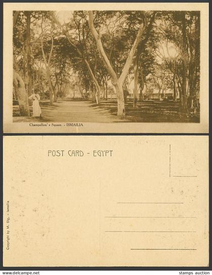 Egypt Old Postcard Ismailia Champollion's Square Native & Trees M. Stg. Ismailia