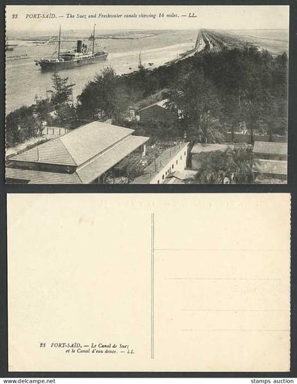 Egypt  Old Postcard Port Said The Suez & Freshwater Canals 14 Miles Steamer LL23