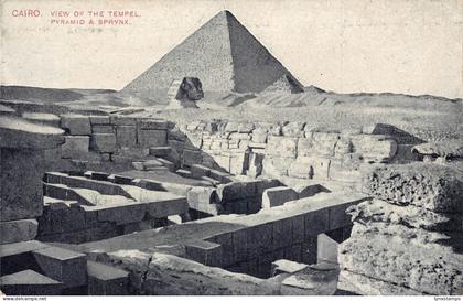 Egypt Cairo View of the Temple Pyramid and Sphynx vintage postcard