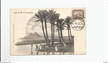 EGYPTE VUE DU NIL ET PYRAMIDES (PYRAMIDES SUR TIMBRE ET CARTE POSTALE) PYRAMID STAMP AND  PYRAMID POST CARD .