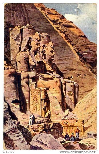 EGYPTE LES COLOSSES DE RAMSES A ABOU SIMBEL TIMBRE ENLEVEE