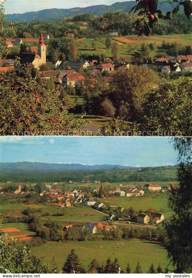 Eibiswald Steiermark AT Stadtpanorama Kirchturm Huegel Herbst aepfel Felder Grue