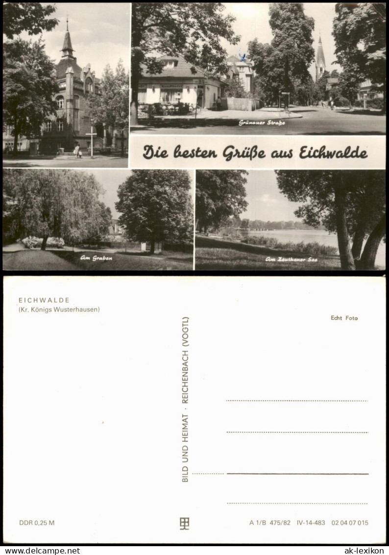 Eichwalde DDR Mehrbildkarte mit Grünauer Str., See, Ortsansichten 1982