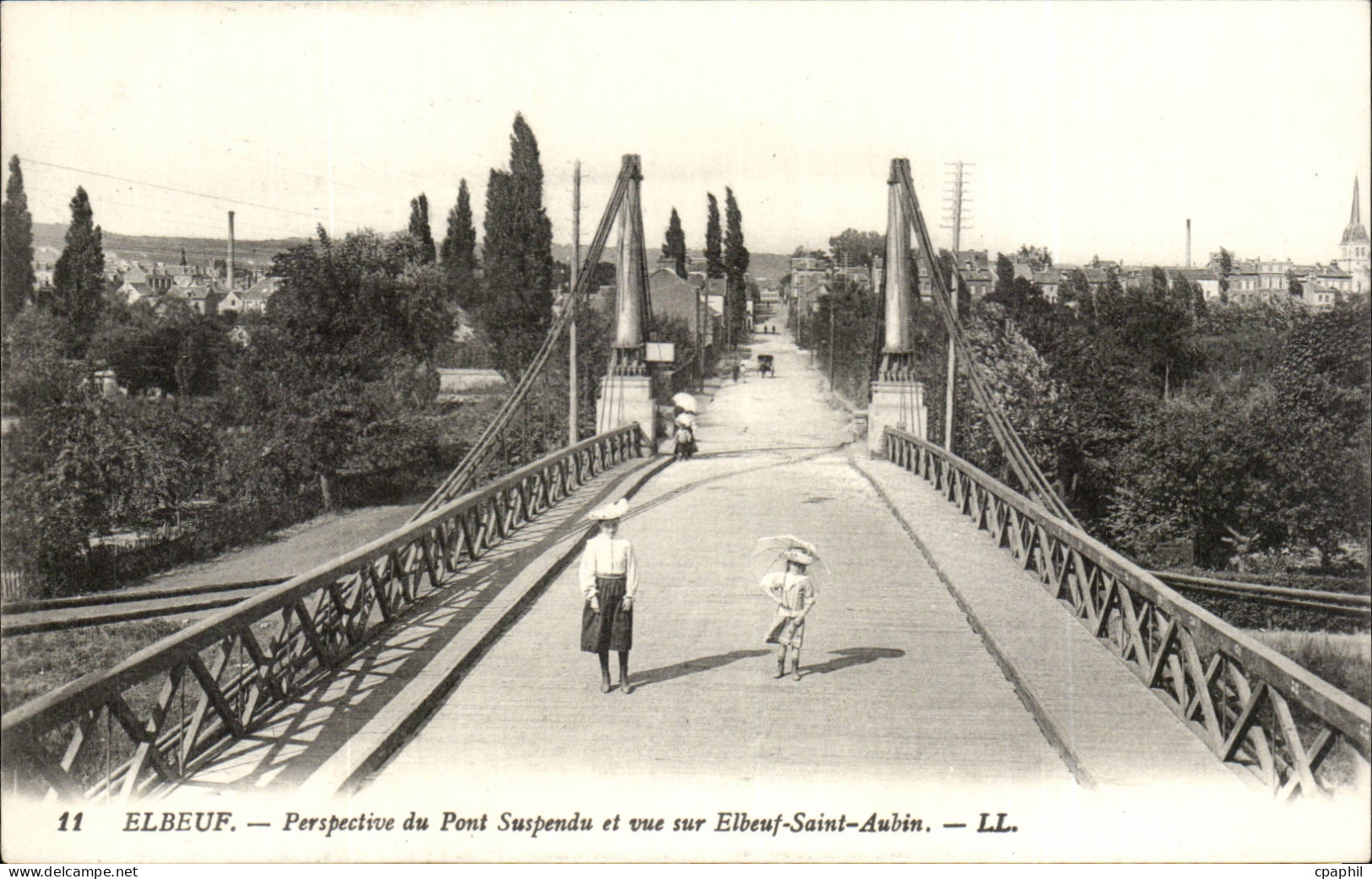 Elbeuf - Perspective du Pont Suspendu et vue sur Elbeuf Saint Aubin CPA