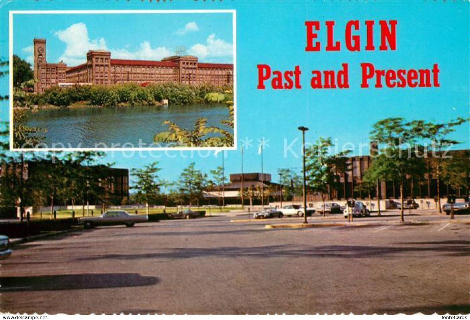 Elgin Illinois Past and Present Civic Center Historical main plant of Elgin Watc