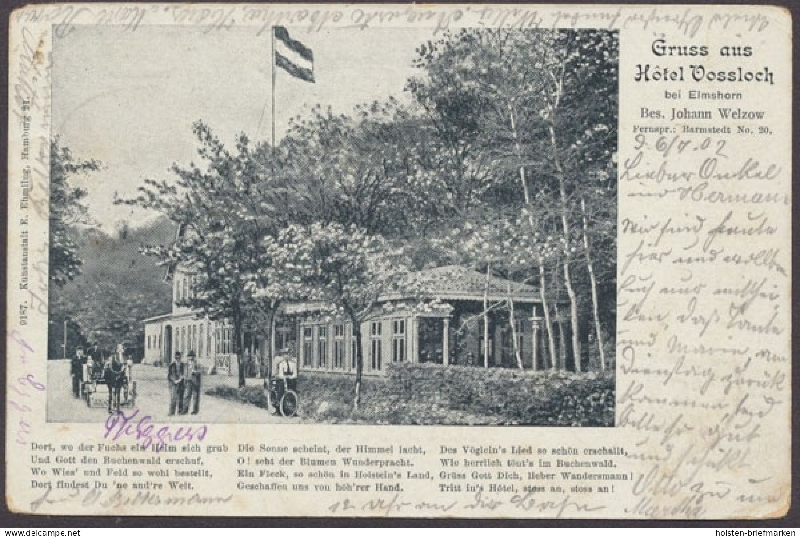 Elmshorn, Hotel Vossloch, Bes. J. Welzow, Karte mit Gedicht