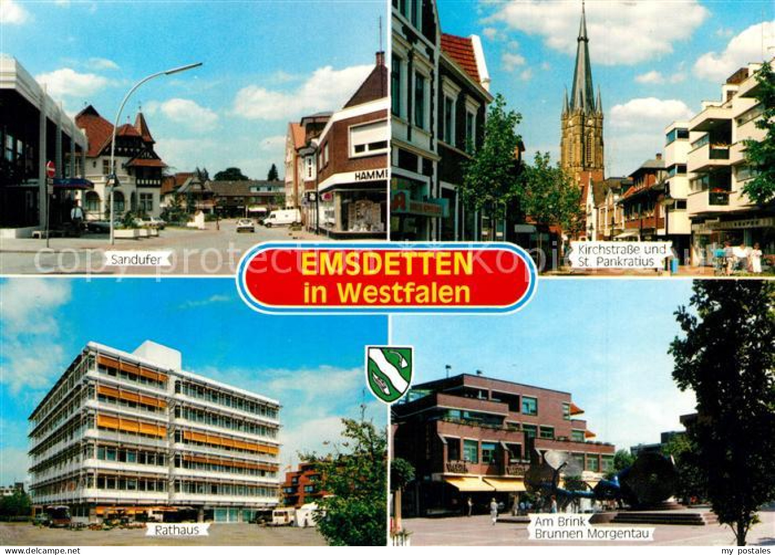 Emsdetten Sandufer Kirchstrasse Sankt Pankratius Rathaus Brunnen Morgentau