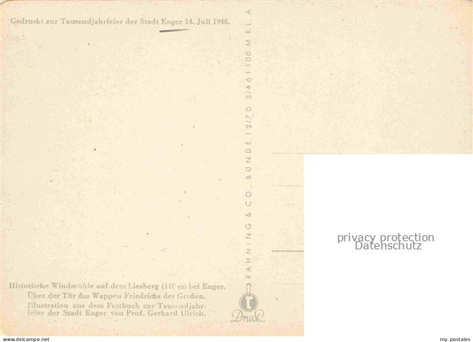Enger Windmuehle Liesberg Zeichnung Festbuch Tausendjahrfeier Wappen Fachwerk