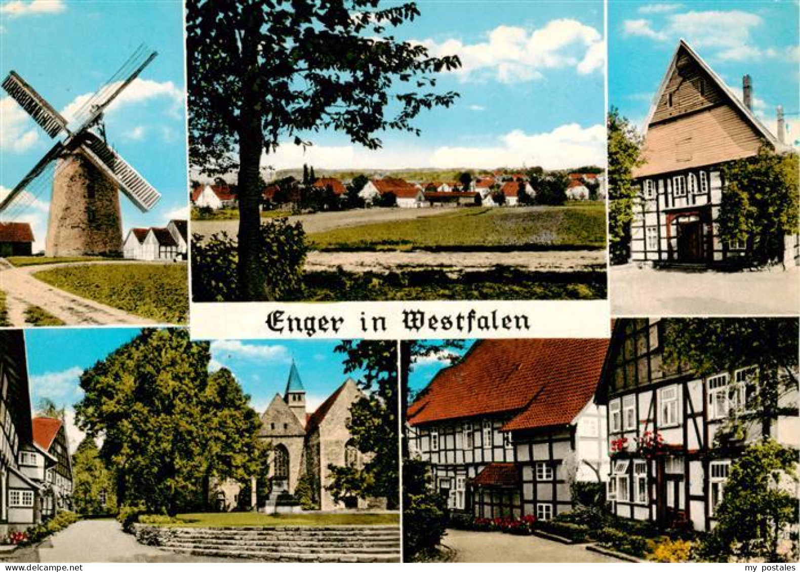 Enger Windmuehle Panorama Ortspartien Kirche