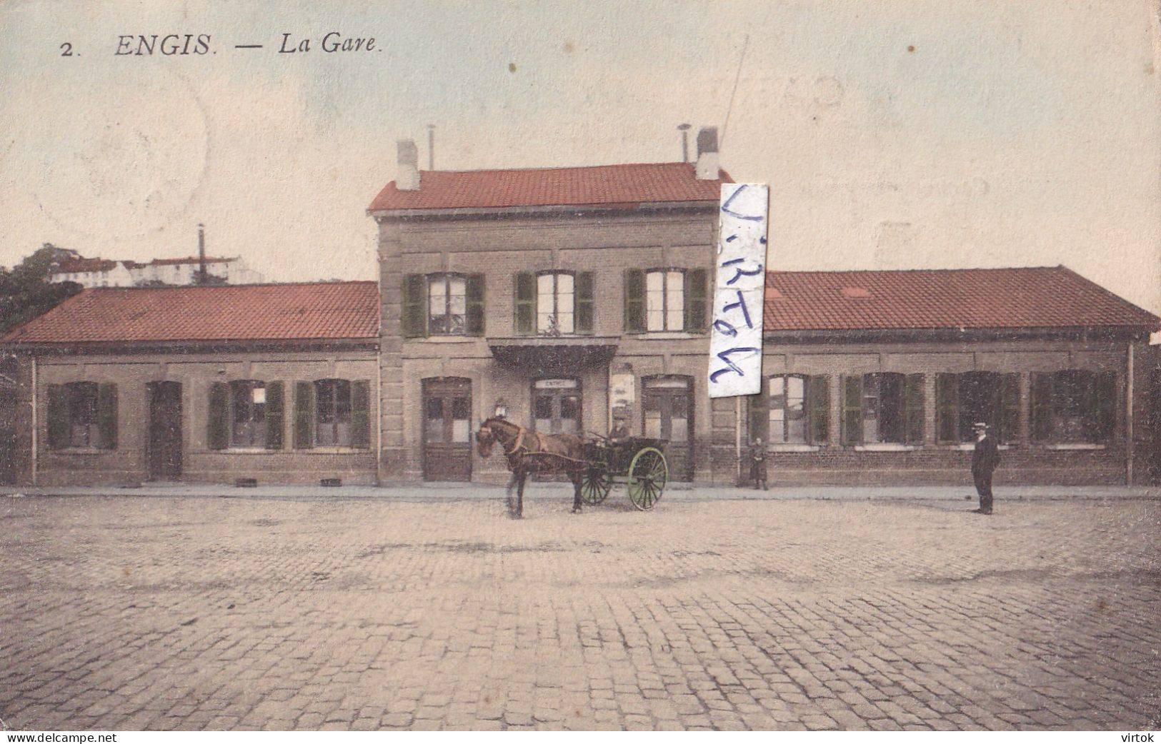ENGIS : La gare    ( ecrit 1909  avec timbre )   en couleur