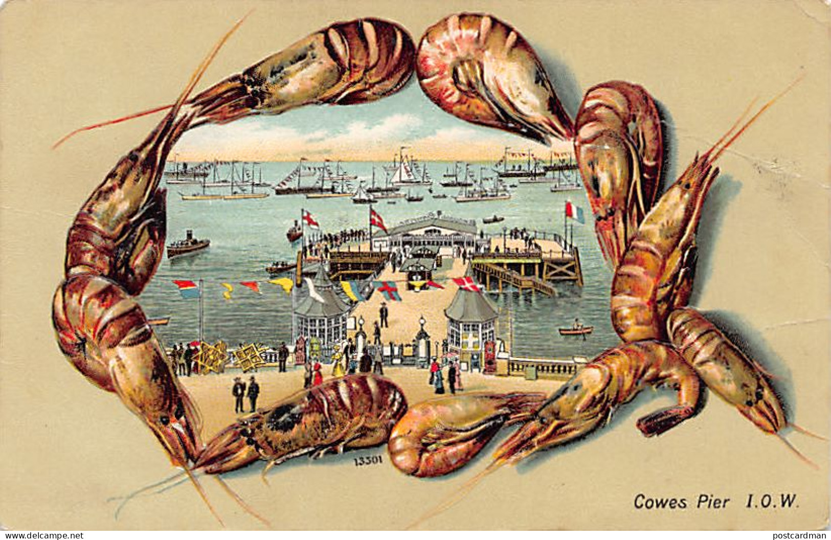 England - COWES Isle of Wight - The Pier - EMBOSSED POSTCARD Shrimps