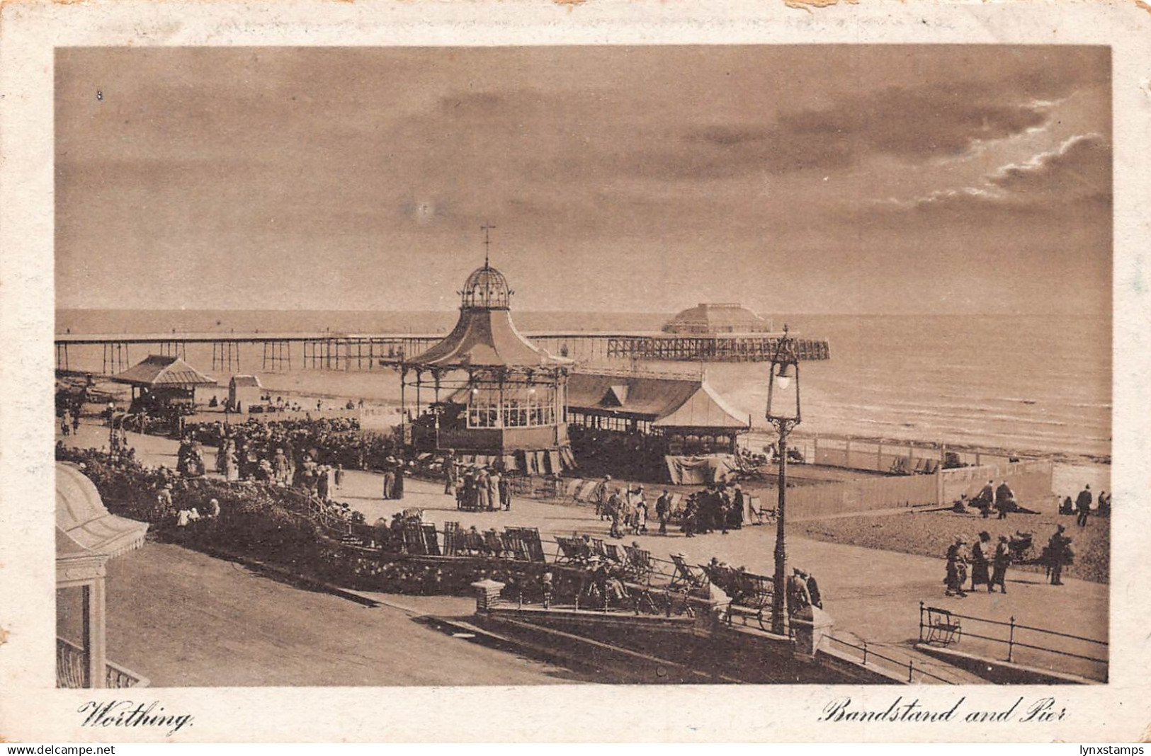 England Worthing Bandstand and Pier vintage postcard