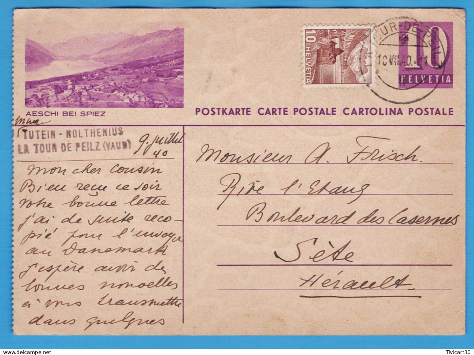 ENTIER POSTAL SUISSE - AESCHI BEI SPIEZ - TUTEIN - NOLTHENIUS - LA TOUR DE PEILZ (VAUD)